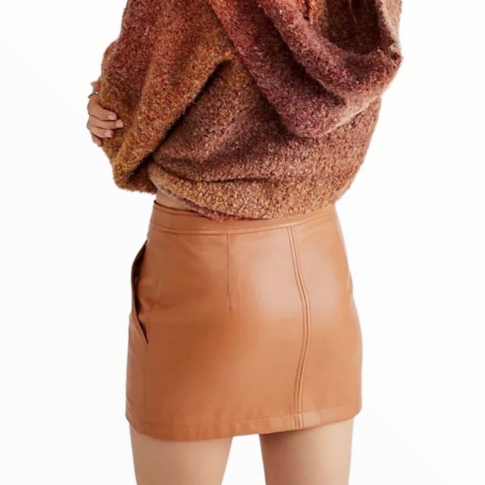 Free People Camel Vegan Leather Mini Skirt Size 0